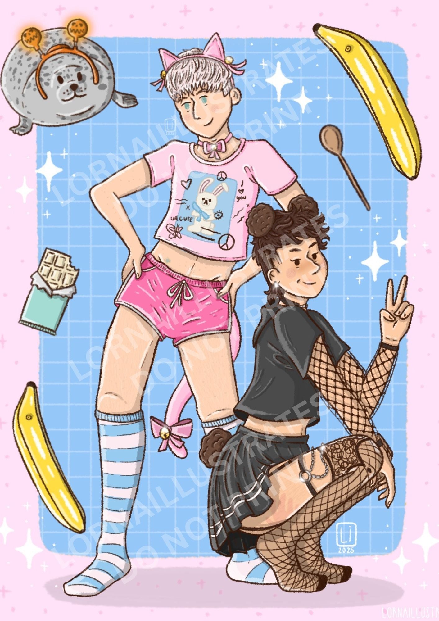 Cat & Bear | Dan and Phil Fanart Print A4