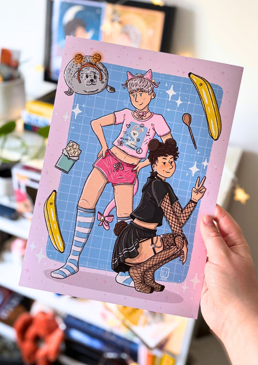 Cat & Bear | Dan and Phil Fanart Print A5