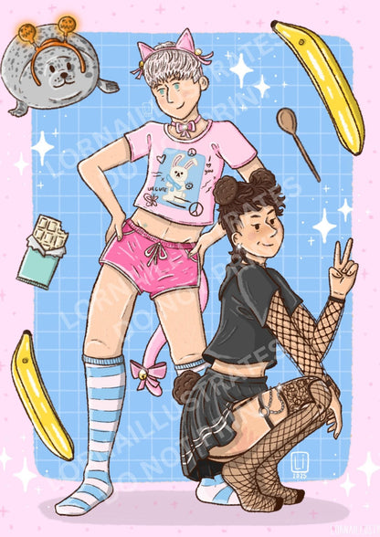 Cat & Bear | Dan and Phil Fanart Print A4