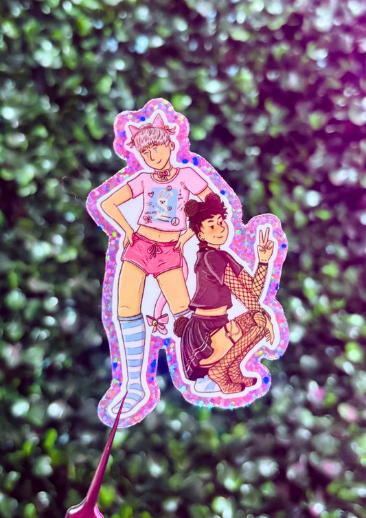 Cat and Bear | Dan and Phil Glittery Sticker