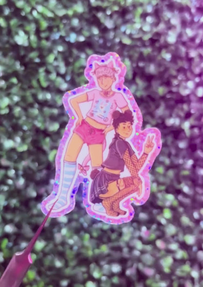 Cat and Bear | Dan and Phil Glittery Sticker
